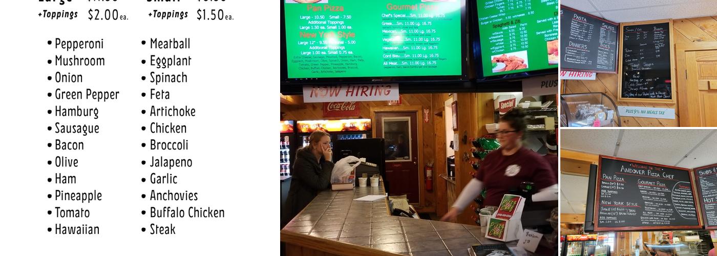 Andover Pizza Chef Menu