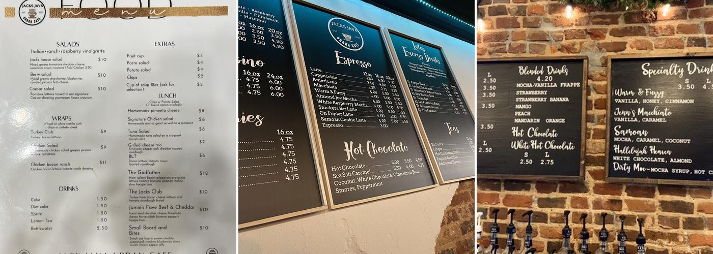 Jack's Java Urban Cafe Menu