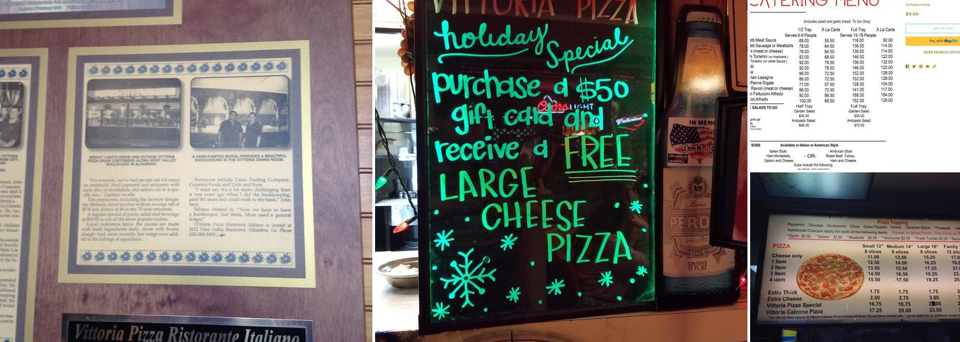 Vittoria Pizza Menu