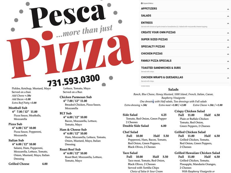 Pesca Pizza Menu