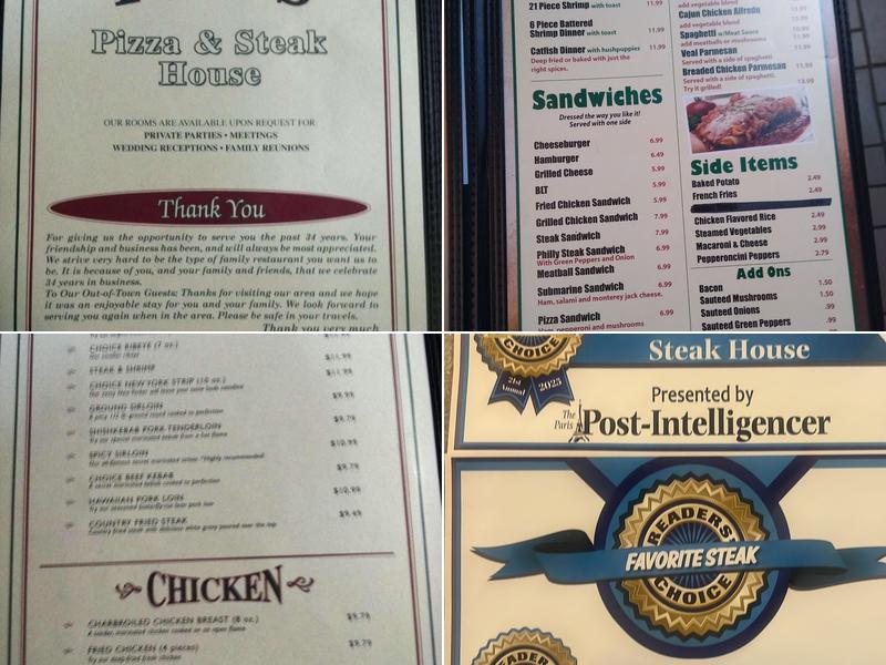 Tom's Pizza And Steak House Menu