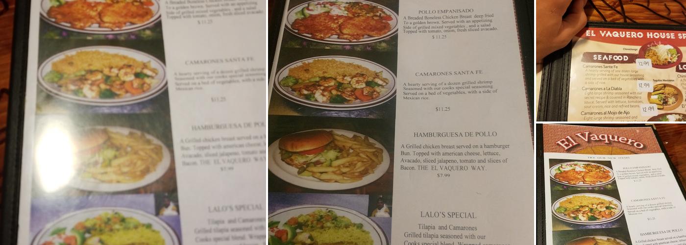 El Vaquero Menu