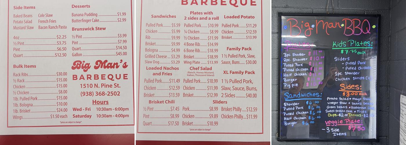 Big Man BBQ Menu