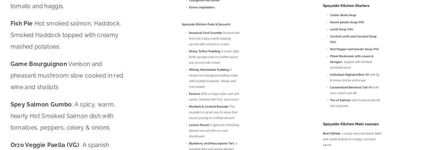 Speyside Kitchen Ltd Menu