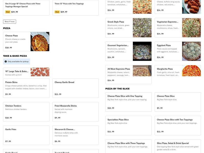 New York Pizza and Pasta Menu