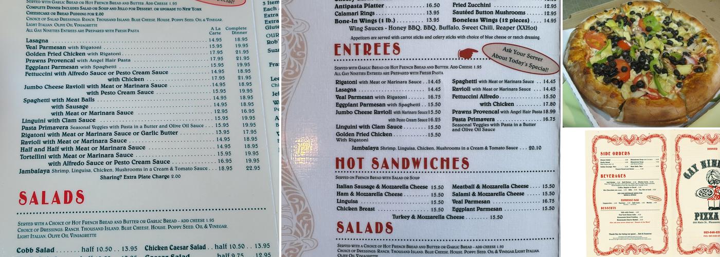Gay Nineties Pizza Co Menu