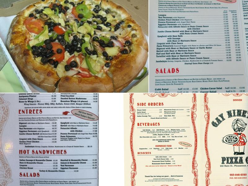 Gay Nineties Pizza Co Menu