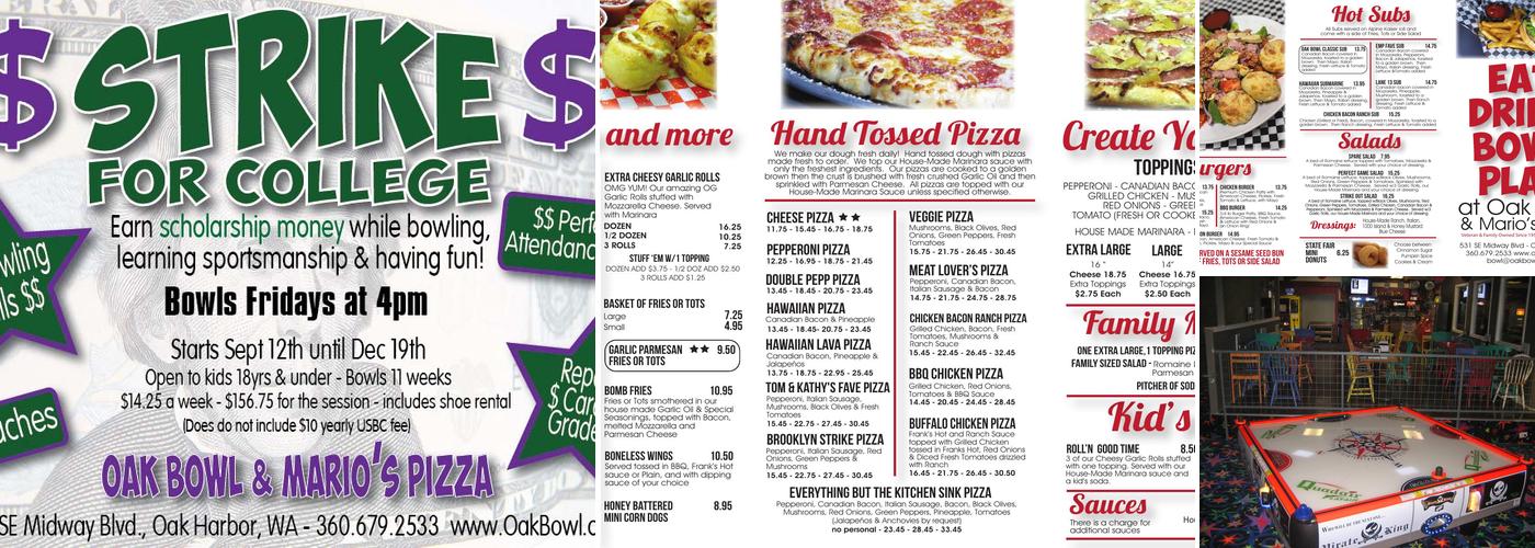 Oak Bowl & Mario's Pizza Menu