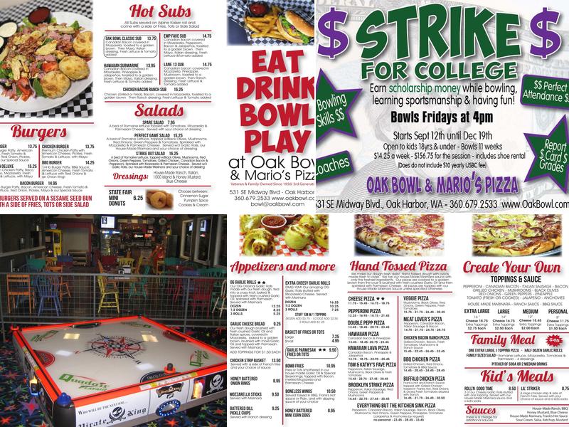 Oak Bowl & Mario's Pizza Menu