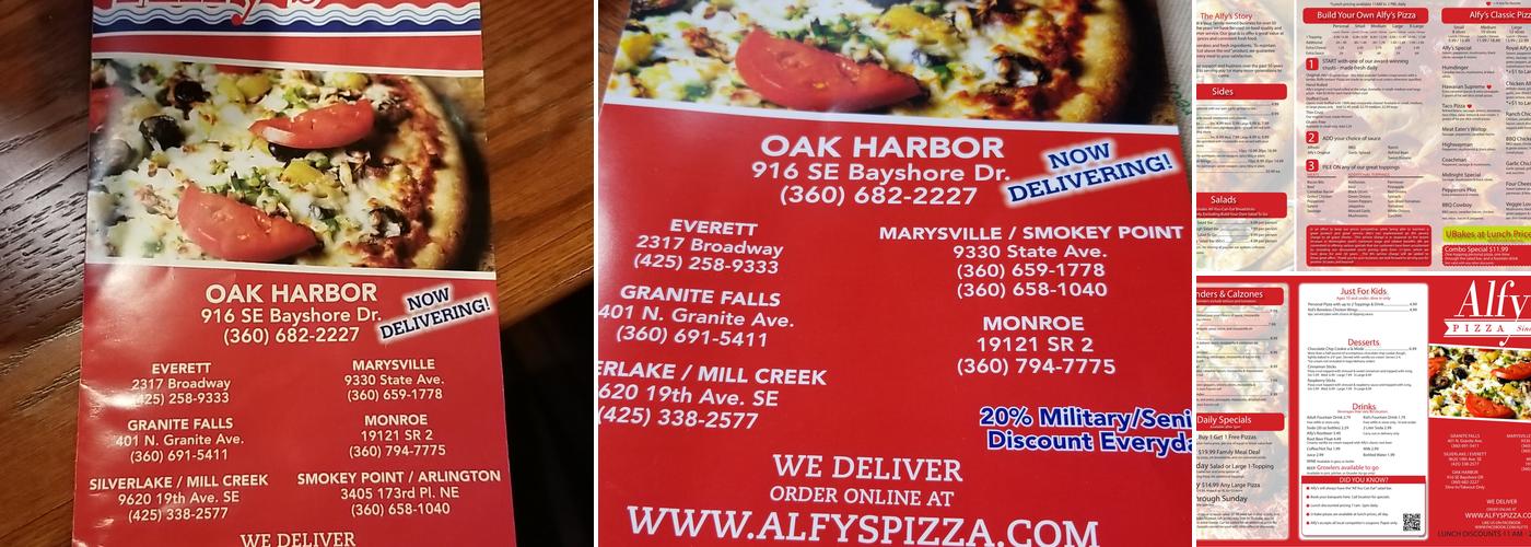 Alfy's Pizza at Water's Edge Menu