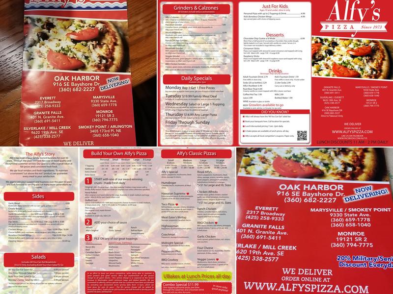 Alfy's Pizza at Water's Edge Menu