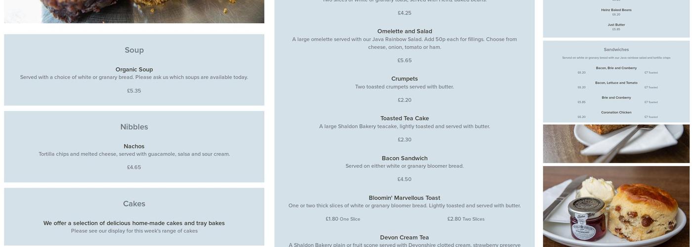 The Old Java Coffee House Menu