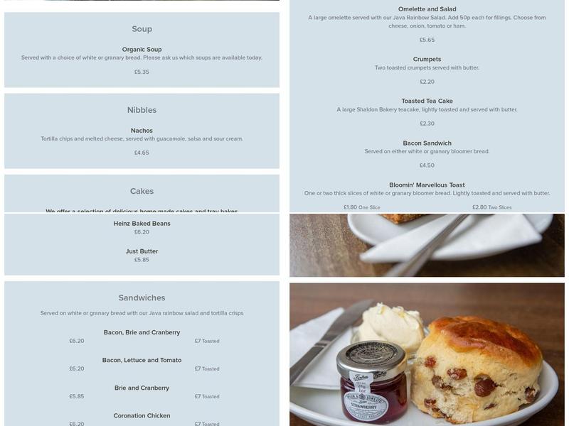 The Old Java Coffee House Menu