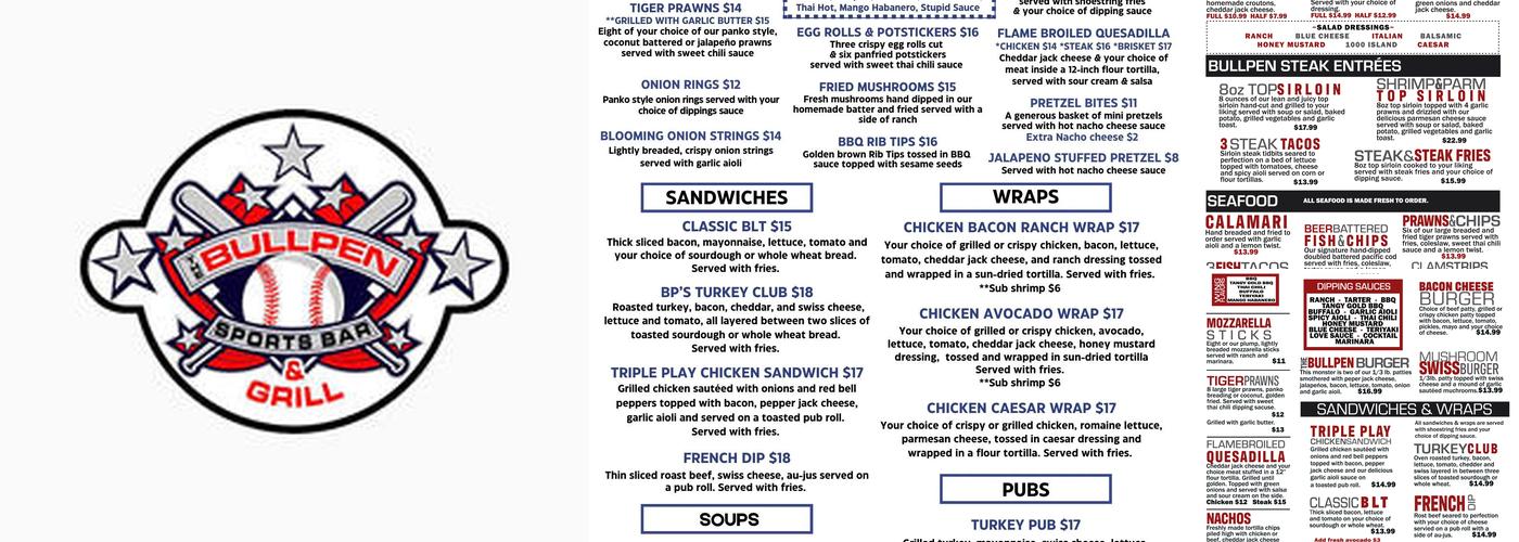 The Bull Pen Sports Bar and Grill Menu