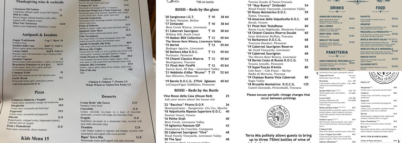 Terra Mia Menu
