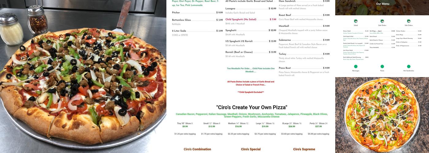 Ciro's Pizza Menu