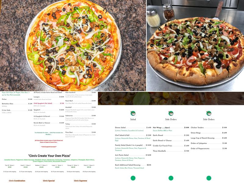Ciro's Pizza Menu