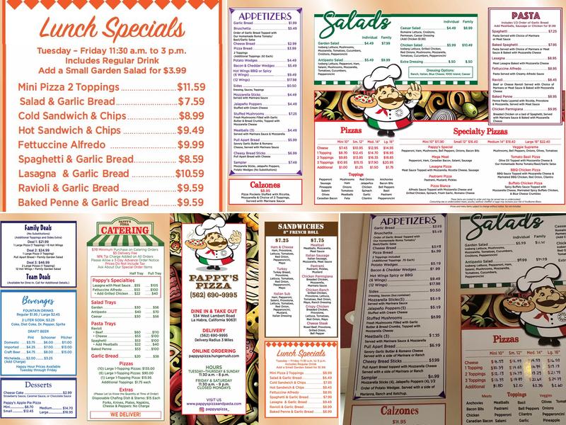 Pappy's Pizza Menu