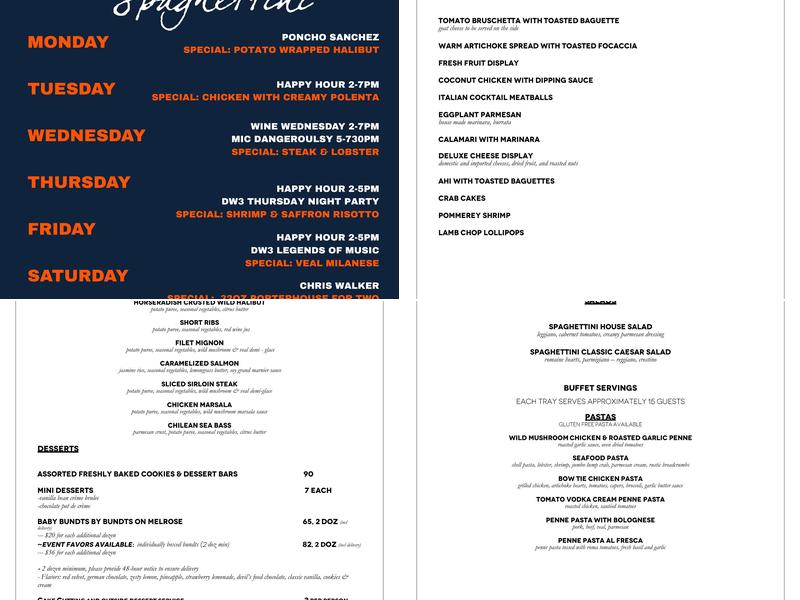 Spaghettini Menu