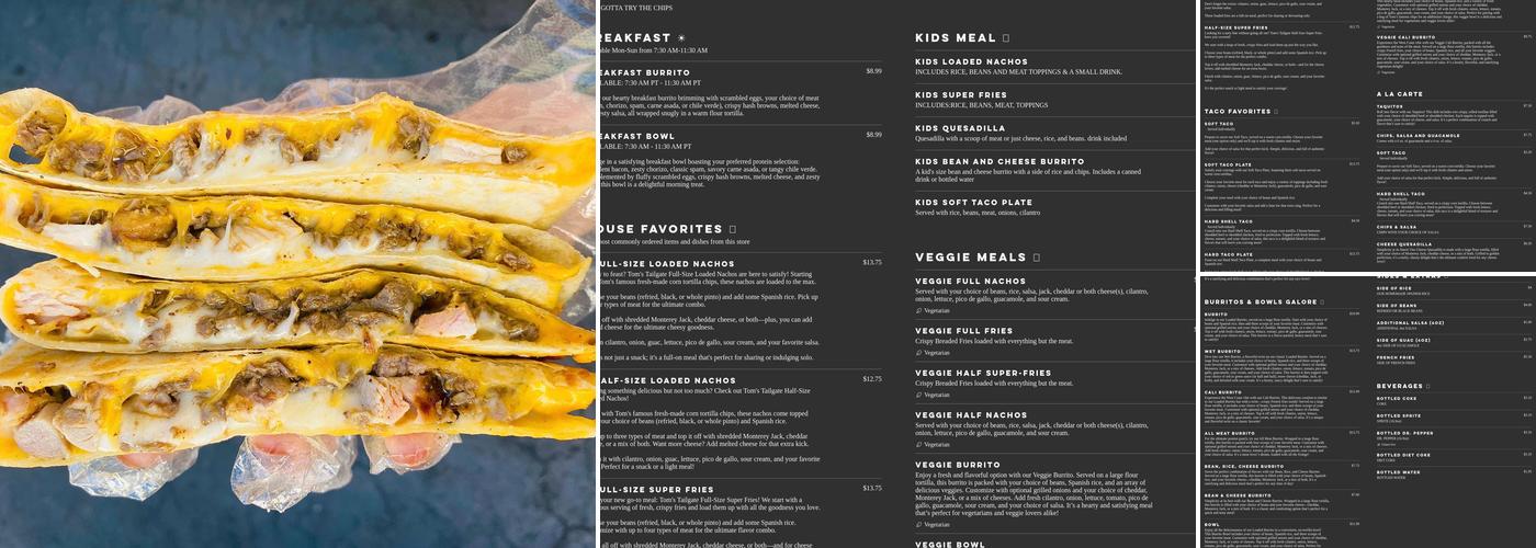 Tom's Tailgate Menu