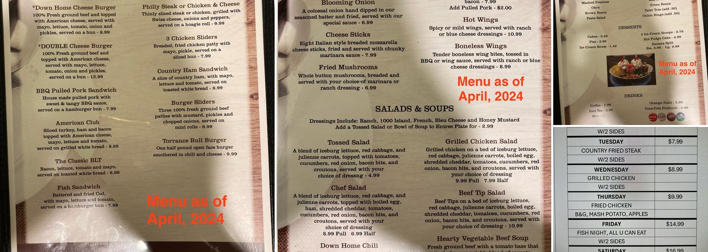 Down Home Restaurant Menu