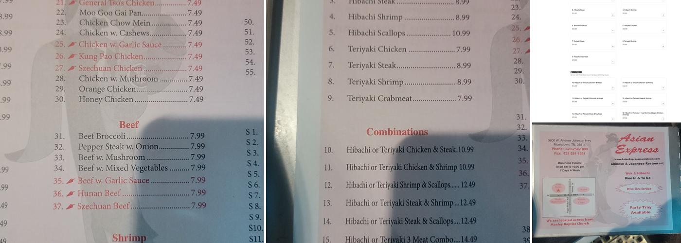 Asian Express Menu