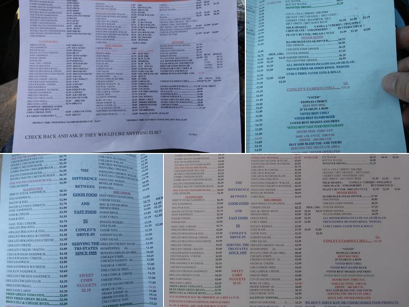 Conley's Drive-In Restaurant Menu