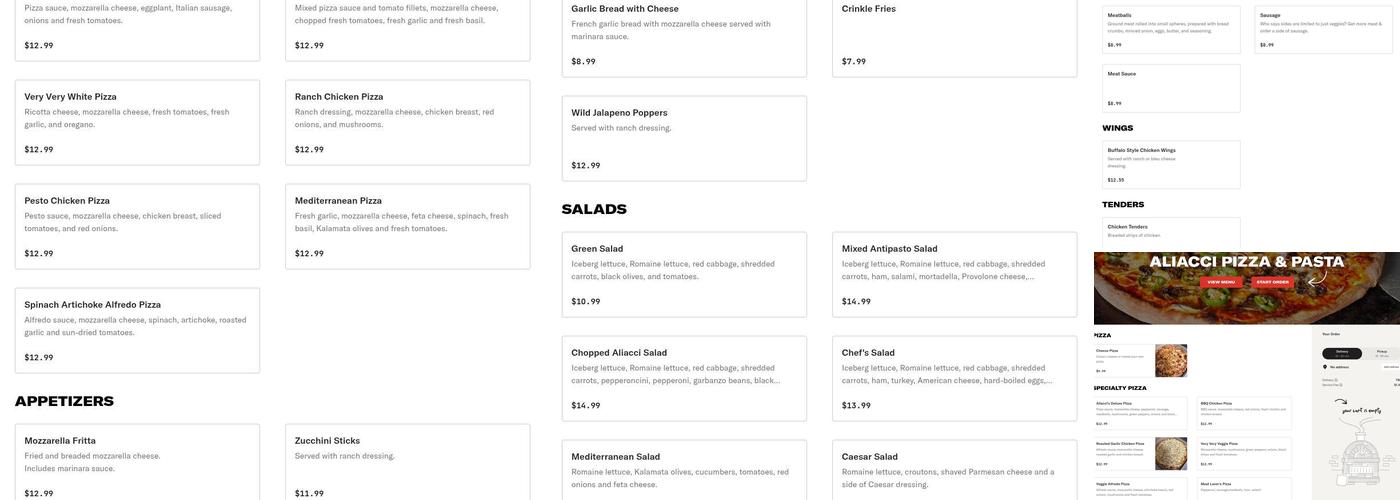 Aliacci Pizza & Pasta Menu