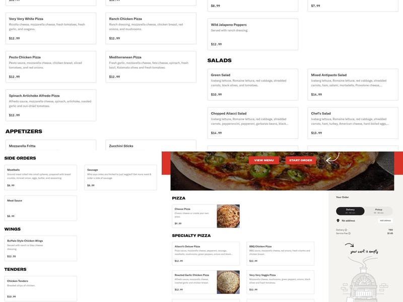 Aliacci Pizza & Pasta Menu