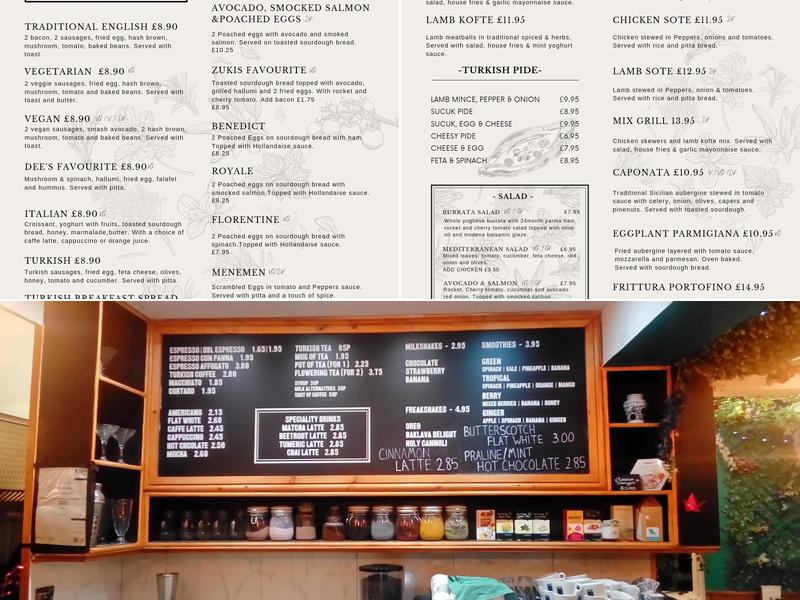 Zukis Caffetteria Menu