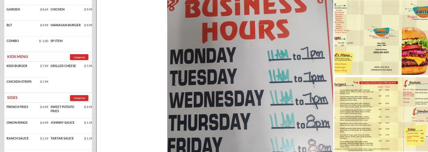 Johnny's Burger Stop Menu