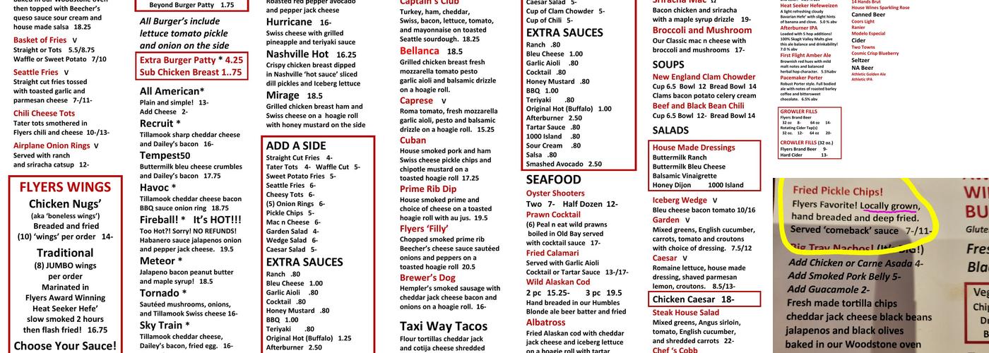 Flyers Restaurant and Brewery Menu