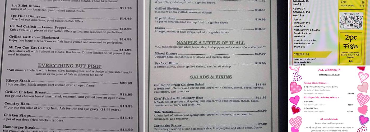 Carmack's Fish Barn Menu