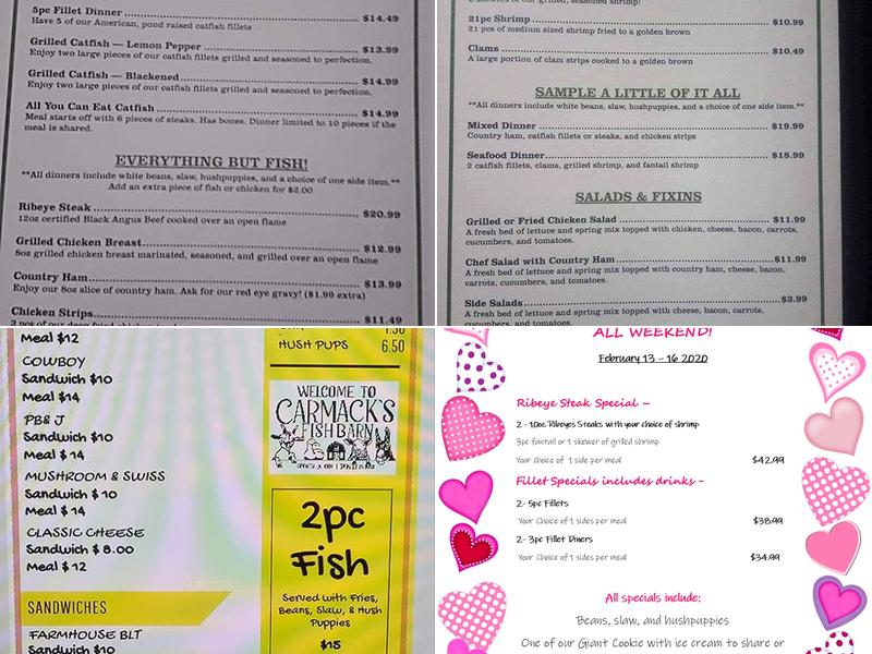 Carmack's Fish Barn Menu