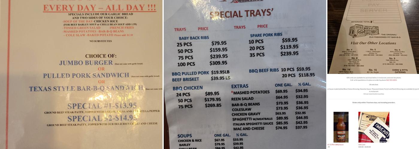 Chris & Pitts BBQ Restaurant Menu