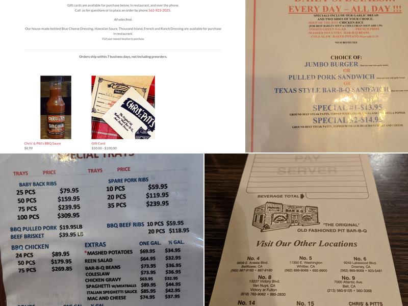 Chris & Pitts BBQ Restaurant Menu