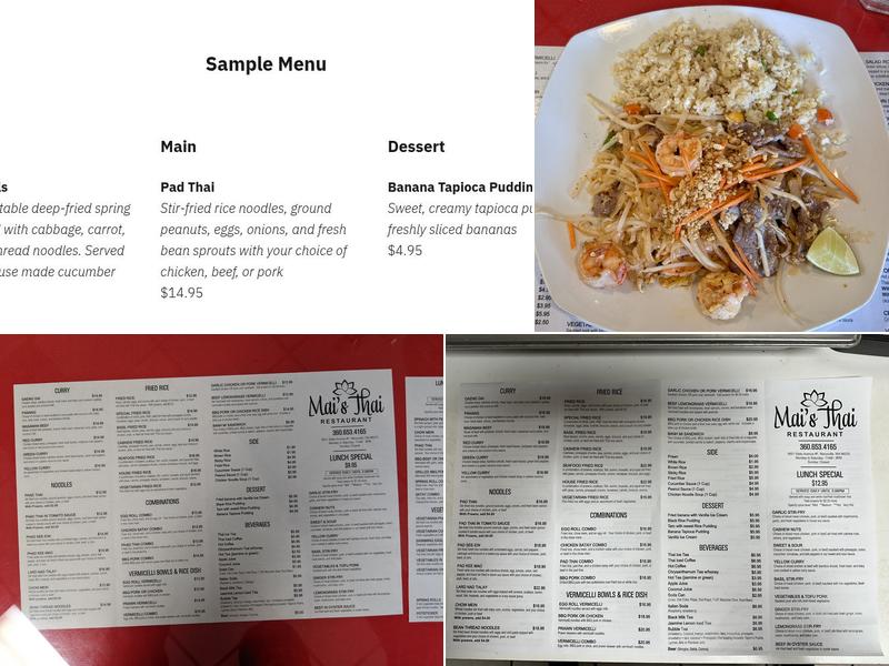 Mai's Restaurant Menu