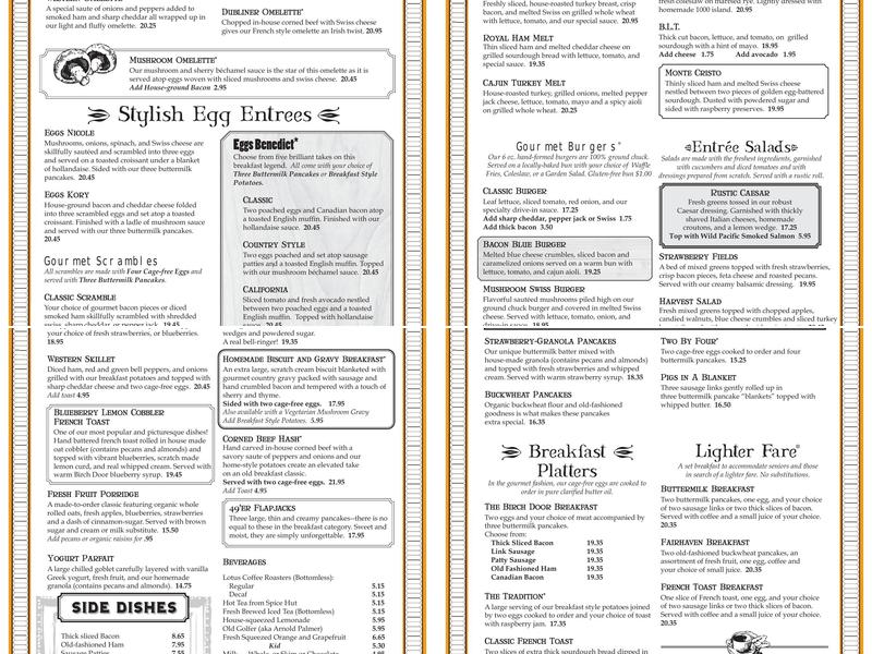 The Birch Door Cafe Menu