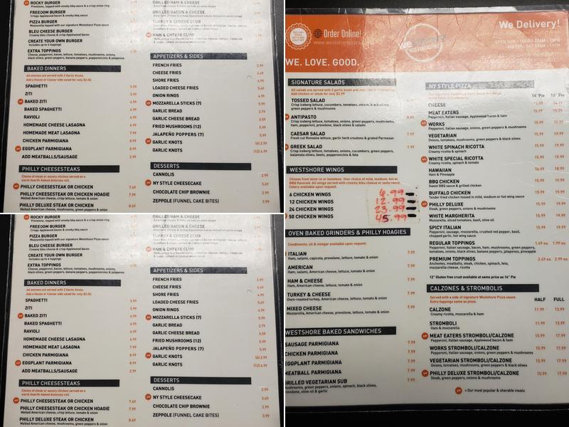 Westshore Pizza Hanley Menu