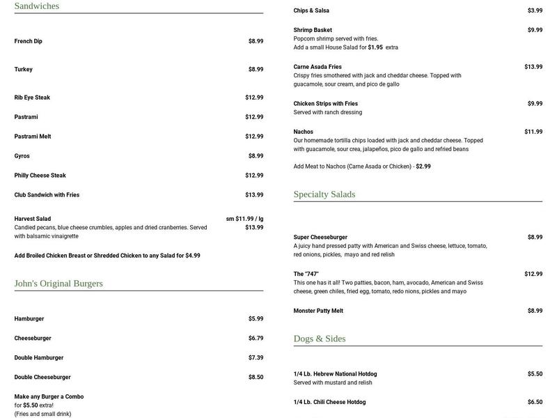 John's Hamburgers Menu
