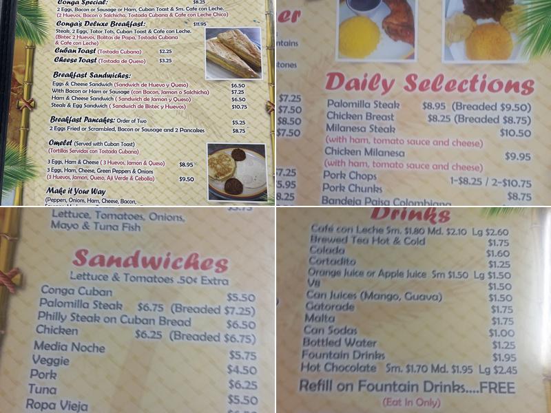 Conga's Latin Cafe. Menu