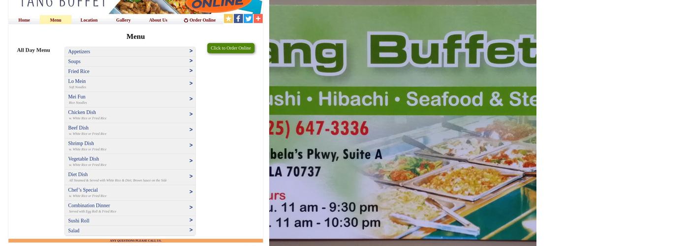Tang Buffet Menu