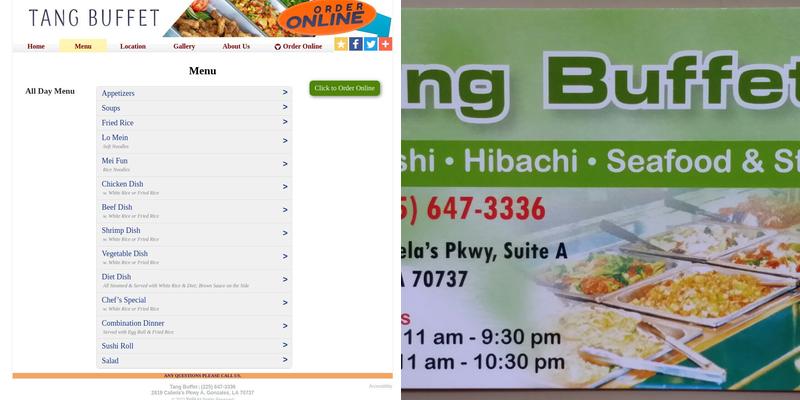 Tang Buffet Menu