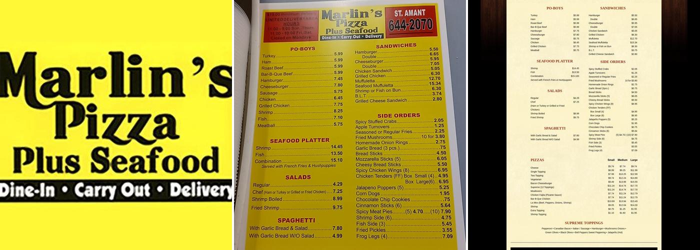 Marlin's Pizza Menu