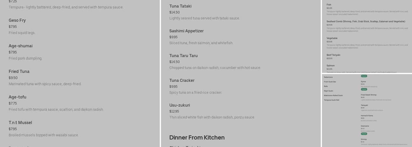 Toki Japanese Restaurant Menu