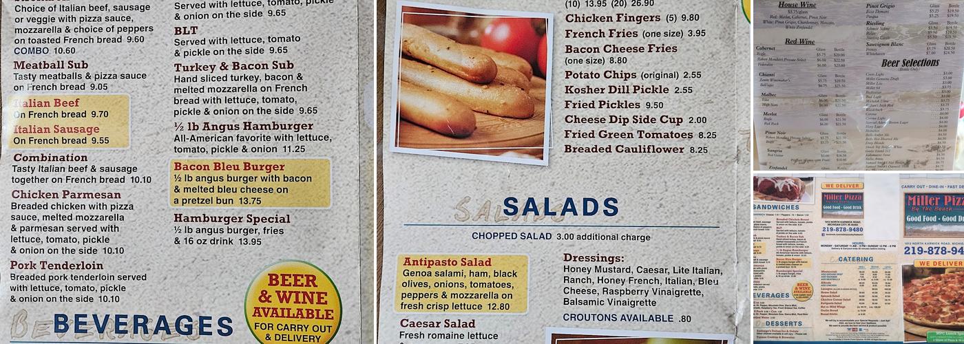 Miller Pizza Menu