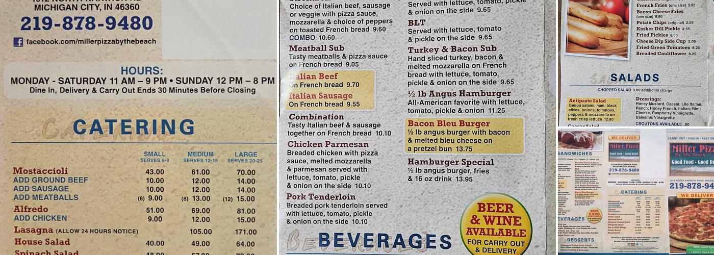 Miller Pizza Menu
