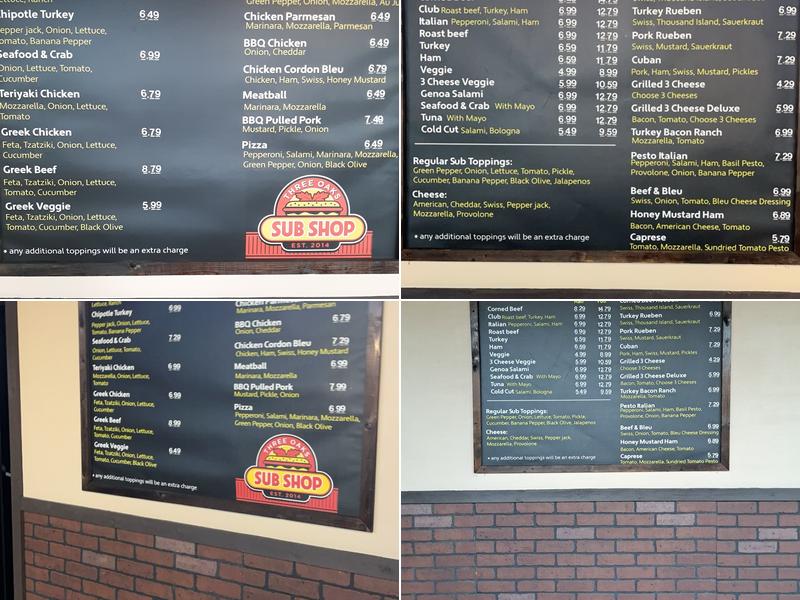 Three Oaks Sub Shop Menu
