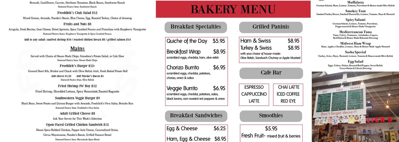 Froehlich's Bakery Menu