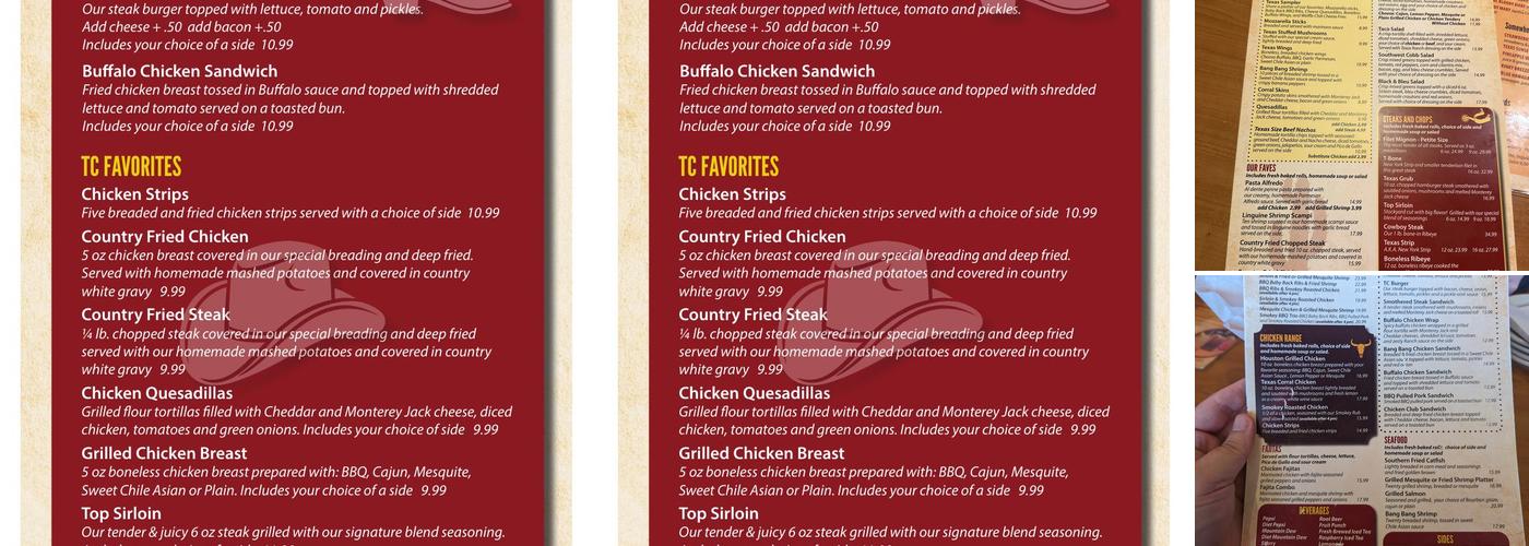 Texas Corral Menu